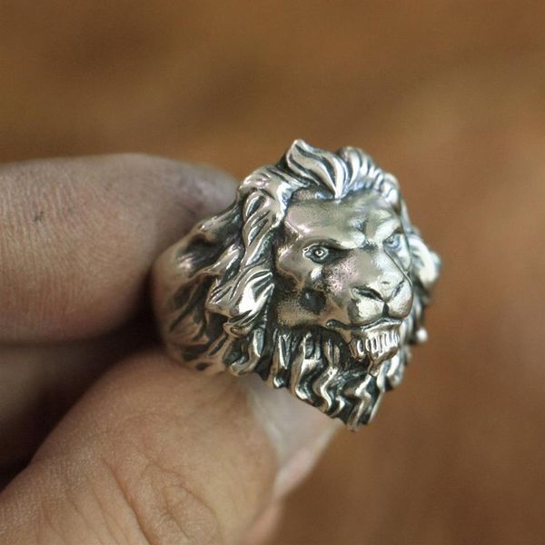 LINSION 925 Sterling Silver King of Lion Ring High Details Mens Biker Punk Ring TA109 Taille US 7 à 152086