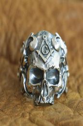 Linsion 925 Sterling Silver Masonic Skull Ring Mens Biker Punk Ring Ta116 US -maat 7 tot 154752776