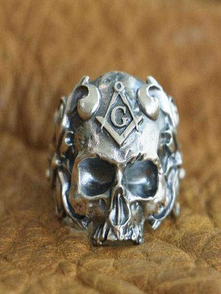 Linsion 925 Sterling Silver Masonic Ring Mens Biker anillo punk TA116 US Tamaño 7 a 151065317
