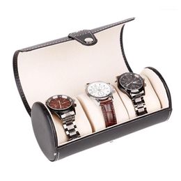 LinTimes – boîte de montre à 3 fentes de couleur noire, étui de voyage, rouleau de poignet, rangement de bijoux, organisateur collecteur 1223b