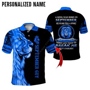 Lion A King werd geboren in september toen het leven probeerde me te breken, maar faalde aangepaste naam Polo Shirt 3D Gedrukte korte mouw T -shirts 220704