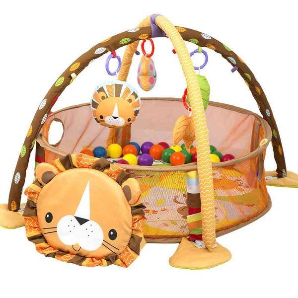 Lion Baby Play Mat 0-1 Año Playmat Gym Alfombra Alfombra Crawling Mat En el Nursery Turtle Turtle Toy Toy Net Soporte 3-en-1 Bola marina Pool Cerca 210724