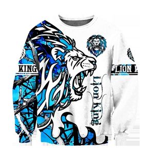 Lion Beau tatouage Blue Camo 3D Hoodies à hommes imprimés HARUKU Streetwear Fashion Hoodie Unisexe Veste Pullover KJ0137 201020