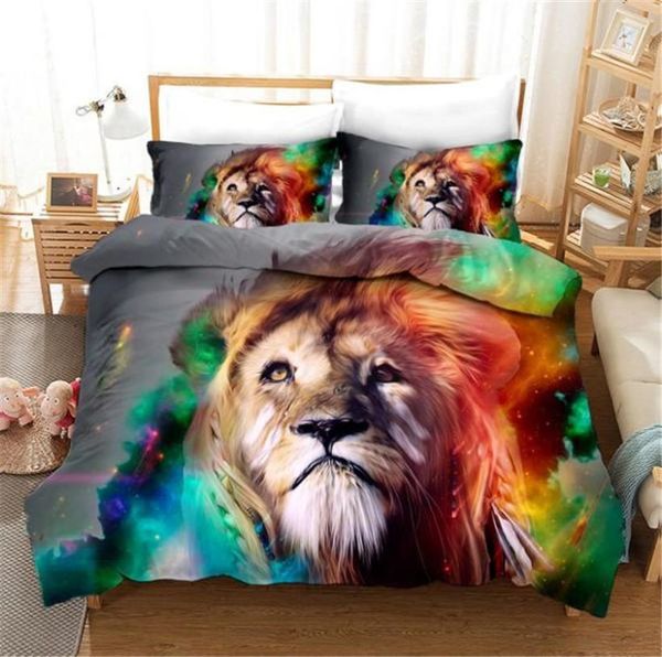 Ensemble de literie chat poisson lion motif animaux luxe impression 3D linge de lit art moderne ensembles de housse de couette en microfibre 23 pièces simple double 7971275