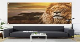 Lion demi-tête avec image et drapeau décoration salon décoration intérieure peinture de décoration intérieure 600d tissu oxford 100 150cm5931265