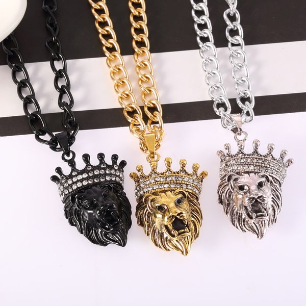 collier pendentif couronne tête de lion bijoux hip hop colliers pour hommes