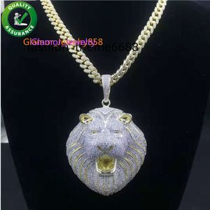 Ensemble de pendentif de tête de lion avec diamantsreal 14k bijoux en or hommes glacés sur un grand pendentif de tête de lion avec un collier de hip hop à chaîne de liaison cubaine accessoires de mode