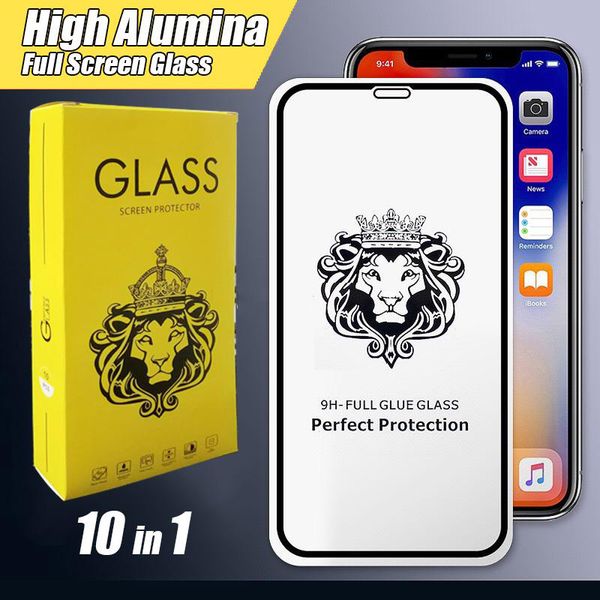 Lion King Plein écran Plein écran Verre trempé pour iPhone 12 PRO 11 XS Max Samsung Galaxy M10S M30S A30S A30S 10 Packs Lunettes tremptées