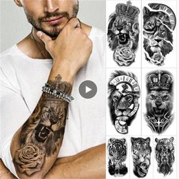 Lion hommes étanche tatouages temporaires faux autocollants bras main Cool Art noir transfert horloge GC2089