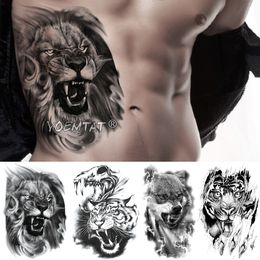 León cráneo tigre tatuaje temporal pegatina León Lobo impermeable tatuaje Guerrero soldado arte corporal brazo Tatuaje falso hombres mujeres
