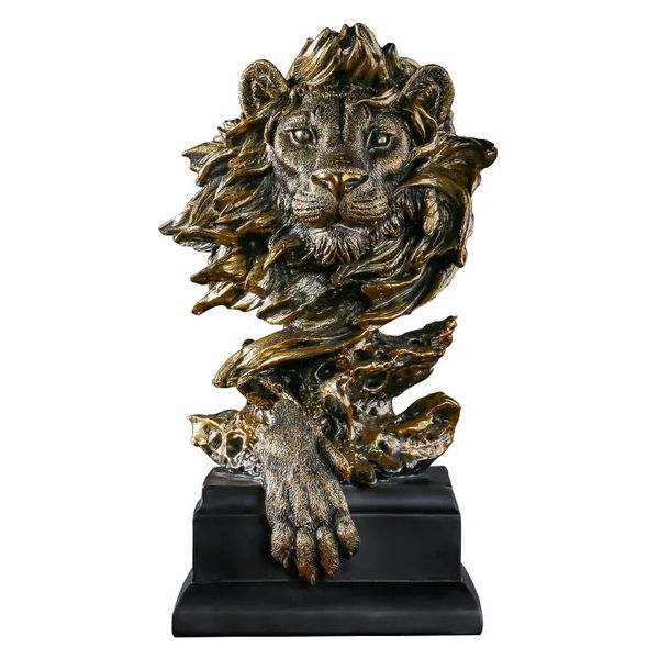 Statue de lion Imitation animale vintage Bronze Head Resin Crafts Living Room Office Office décoration moderne Art 231227