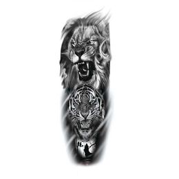 Autocollant de tatouage tête de tigre Lion, grand motif, imperméable, bras complet, style d'impression par transfert d'eau de fleur