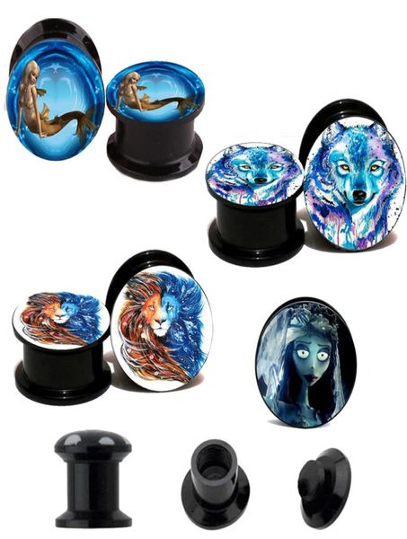Lion loup sirène logo Style mixte 10 PCS Piercing bijoux bouchons d'oreille acrylique oreille Tunnels corps bijoux civières grande boucle d'oreille 9444258