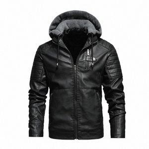 Lionjump Fi veste en cuir hommes automne doublure polaire manteaux en cuir Pu capuche hiver vêtements masculins vestes de moto décontractées r2n2 #