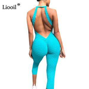 Casual jurk liooil backless rompers dames jumpsuit sexy club outfits voor vrouw mode bodycon v nek groen jumpsuits lange broek overalls