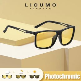 LIOUMO Marke Platz Pochromic Polarisierte Sonnenbrille Männer Frauen Nachtsicht Gläser Für Fahren Trendy Shades Chameleon Brillen 231228