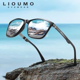 LIOUMO mode lunettes de soleil carrées hommes verre polarisé extérieur conduite UV400 revêtement miroir lentilles zonnebril heren 240314