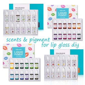 Lippenbalsem 12pcsbox 10ml Vegan Natuurlijke Aroma Olie Geuren Essentie Druppels Vloeibare Pigment Verven Kleur voor Gloss Diy gebruik 230726