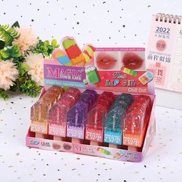 Lippenbalsem 24 stks 6 kleuren glanzende pailletten glanzende lipolie set ijs kleur veranderende hydraterende lipgloss kawaii lippen make-up groothandel 230724