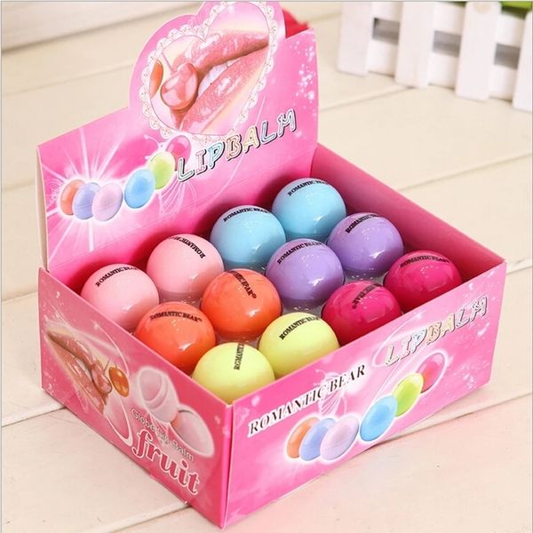 Baume à lèvres 24pcs saveur de fruits baume à lèvres mignon boule ronde pure plante naturelle enfants bébé filles brillant à lèvres hydratant baume à lèvres sphère en gros 230724