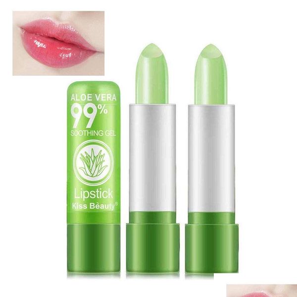 Baume à lèvres Aloe Vera Baume à lèvres longue durée nutritif vert rouge à lèvres hydratant température magique changement de couleur Lipp maquillage Drop de Dhp1I