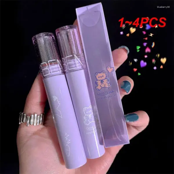 Brillant à lèvres 1-4pcs hydratant mignon ours rouge à lèvres cosmétiques boue soyeux lisse teinte rouge maquillage féminin velours mat