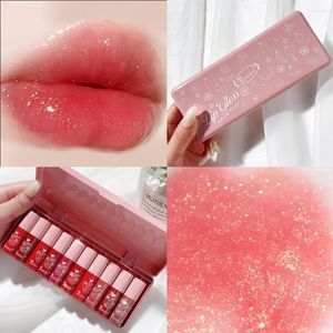 Lip Gloss 10 PCS Mydraterende vloeibare lippenstiftgelei Dast Cherry Red Pink Sexy Non Sticky Cup Tint Koreaanse lippen Make -upgereedschap