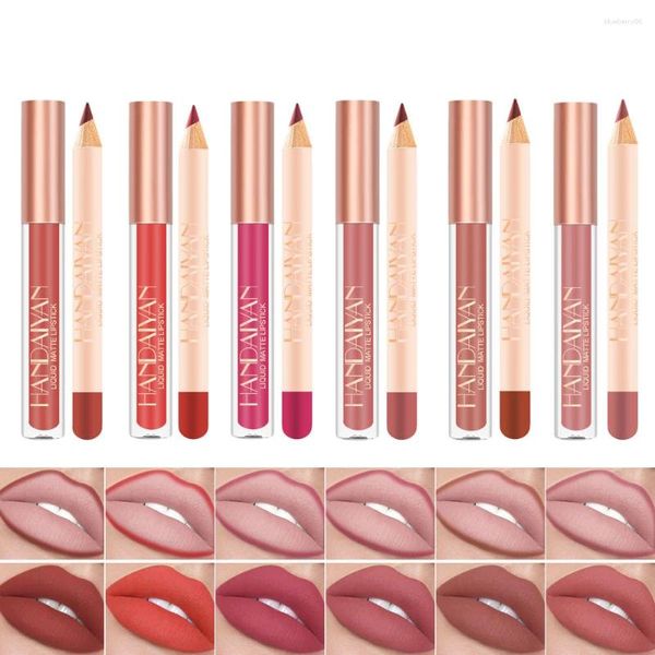 Brillo de labios 12 colores mate delineador de labios desnudo lápiz labial kit de larga duración impermeable antiadherente sexy terciopelo rojo marrón brillo de labios herramienta de maquillaje