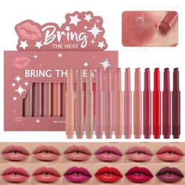 Lip Gloss 12X / Set Press Press Lipstick Pen Lineur Makeup Hydrating Fournitures lisses Tints pour femmes