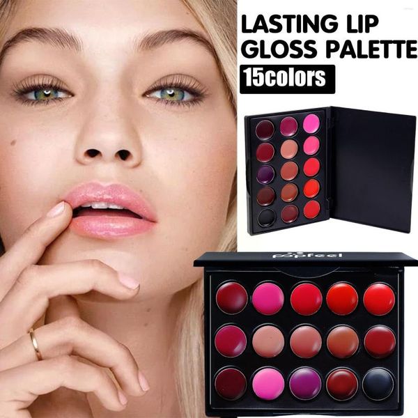 Brillant à lèvres 15 couleurs Palette de rouge à lèvres maquillage de beauté professionnel étanche Sexy hydratant charmant lèvres durables T0L4