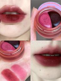 Lip Gloss 2 kleur ingeblikte modder donker rood naakt roze kristal hydraterende lippenstift fluwelen matte mousse vaste tint make -up Korean