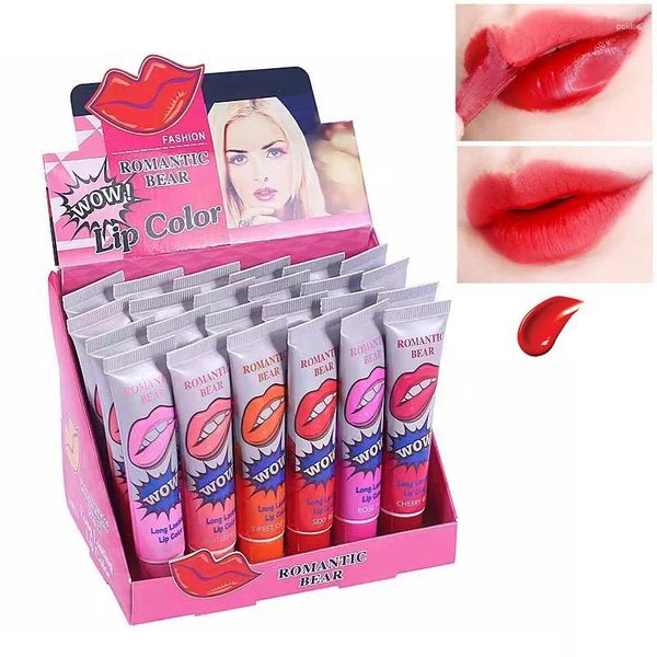 Lip Gloss 24pcs 6 colores Peel Off Liquid Lipstick Tattoo impermeable Tinte de lágrima largo duradero Cosmética