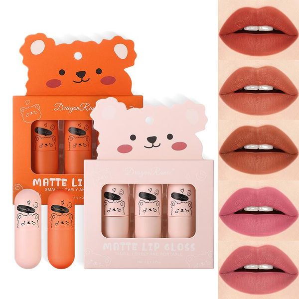 Brillo de labios 3 unids/caja Mini Set lápiz labial líquido impermeable taza antiadherente llevar maquillaje de labios novedoso para mujeresLipLipLipLip