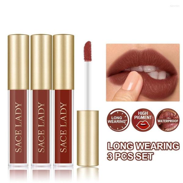 Brillo de labios 3 unids/set juego de tinte de labios mate de larga duración resistente al agua Mini Kit de lápiz labial líquido altamente pigmentado gota de maquillaje