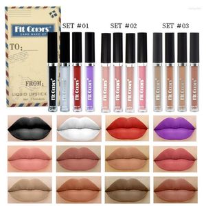 Lipgloss 4 kleuren mode mat set waterdicht durend fluwelen roodbruine zwart wit paarse vloeistof lippenstift modder cosmetica