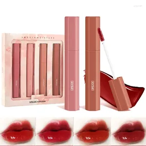 Gloss à lèvres 4pcs / Set High Hydrating Sexy Red 4 Color Lipstick Long Lasting Staheproof Ladies Makeup Tools