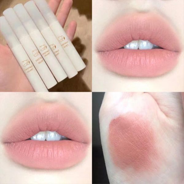 Brillo de labios, 5 colores, lápiz labial mate de terciopelo, maquillaje de larga duración, resistente al agua, barra de castaño, líquido rojo, cosmético coreano