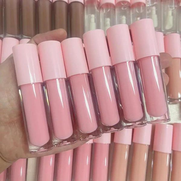 Lip Gloss 50pcs Gros Vendeur Maquillage Cosmétiques Nude Vegan Lipgloss Marque Privée Liquide Rouge À Lèvres Tube Rose Grande Brosse