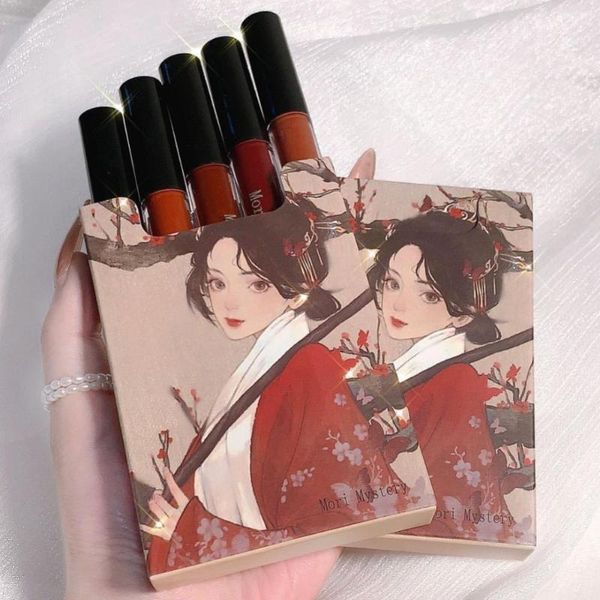 Brillant à lèvres 5 pièces/ensemble Style chinois rouge à lèvres lampe de transport fille costume glaçure mat longue durée Kit étanche cosmétique