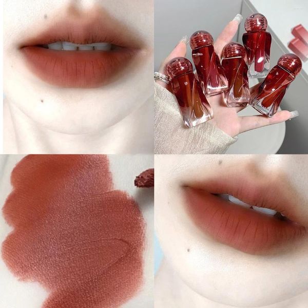 Brillo de labios 6 colores mate terciopelo glaseado impermeable té rojo marrón barro desnudo duradero líquido lápiz labial maquillaje cosmético