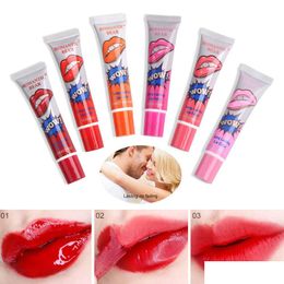 Lipgloss 6 kleuren Peel-Off Duurt 24 uur Geen vlek Marine Collageen Lippenstift Balsem Plant Romantische beer Make-up Hydraterende masker Drop D Dhbcw