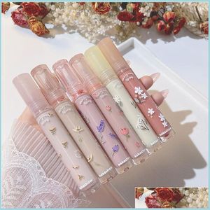 Lipgloss 6 kleuren sexy vrouwen lippenstift waterdichte langdurige vochtige lipgloss levendig colorf glanzende lipgloss make -up met bloemprint dhqrt