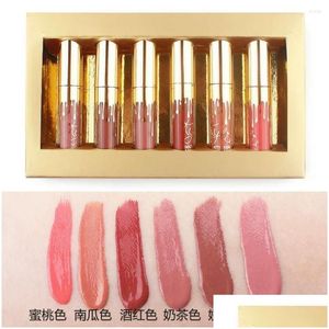 Lipgloss 6 Set Kylie Non-stick Cup Goud vervaagt niet Hydraterende Matte Vloeibare Lipstick Koreaanse Tint Make-up Drop Delivery Health Bea Otbh5