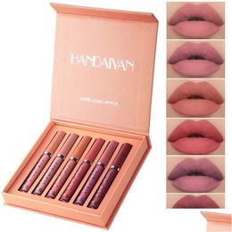 Lip Gloss 6Color/Set Handaiyan Lipstick Liquid Mat waterdichte Langdurige pigment naakt set y veet make -up kit drop levering gezondheid dhmfz