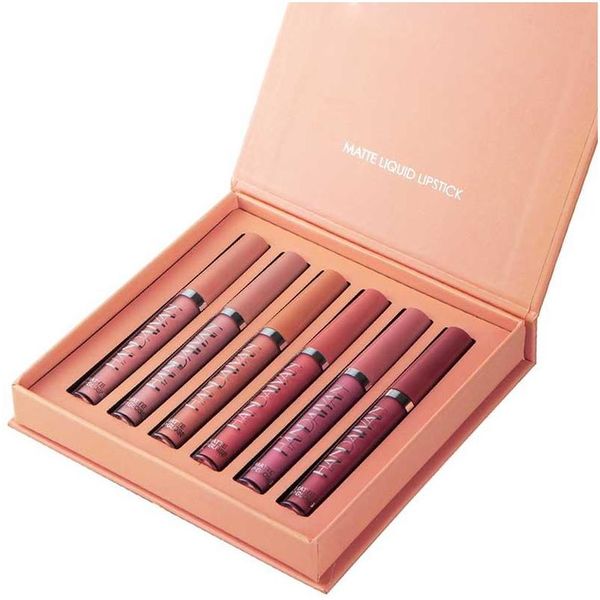 Brillo de labios 6 unids / set Conjuntos de conjuntos mate Colores atractivos Lápiz labial Impermeable Copa antiadherente Duradera M Drop Entrega Salud Belleza Maquillaje Labios DH2KI