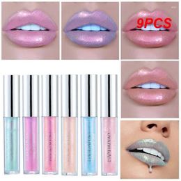 Lipgloss, 9 Farben, holografischer Make-up-Lippenstift, Perlglanz-Meerjungfrau, polarisierter Farbton, wasserdicht, langlebig, glänzende Lippen