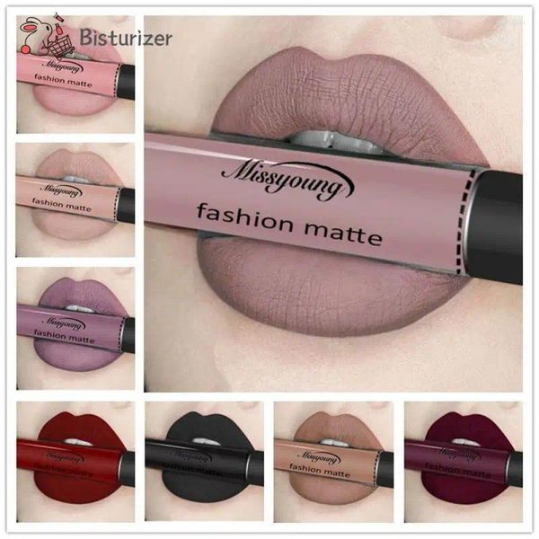 Brillo de labios Negro Rojo Lápiz labial Tubo Tinte Terciopelo Mate Líquido Esmalte impermeable Labios Maquillaje Cosméticos