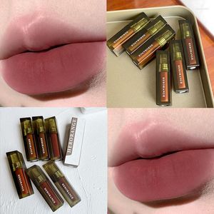 Brillo de labios, lápiz labial líquido marrón, esmalte cosmético mate, tinte de larga duración, resistente al agua, 6 colores, taza antiadherente, maquillaje de brillo de labios