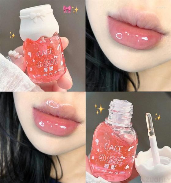 Brillant à lèvres CACE mignon pot de lait Lipgloss huile repulpante hydratant rouge à lèvres pêche incolore paillettes longue durée Makeup4502358