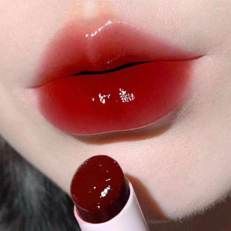 Lip Gloss Cherry Red Jelly Lipstick Mirror Espelho sólido esmalte nud
